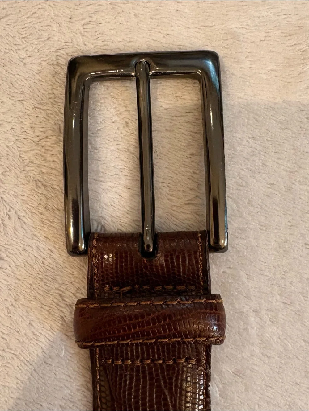 Martin Dingman Brown Lizard Skin Leather Belt Blackened Silver Buckle Sz 40
